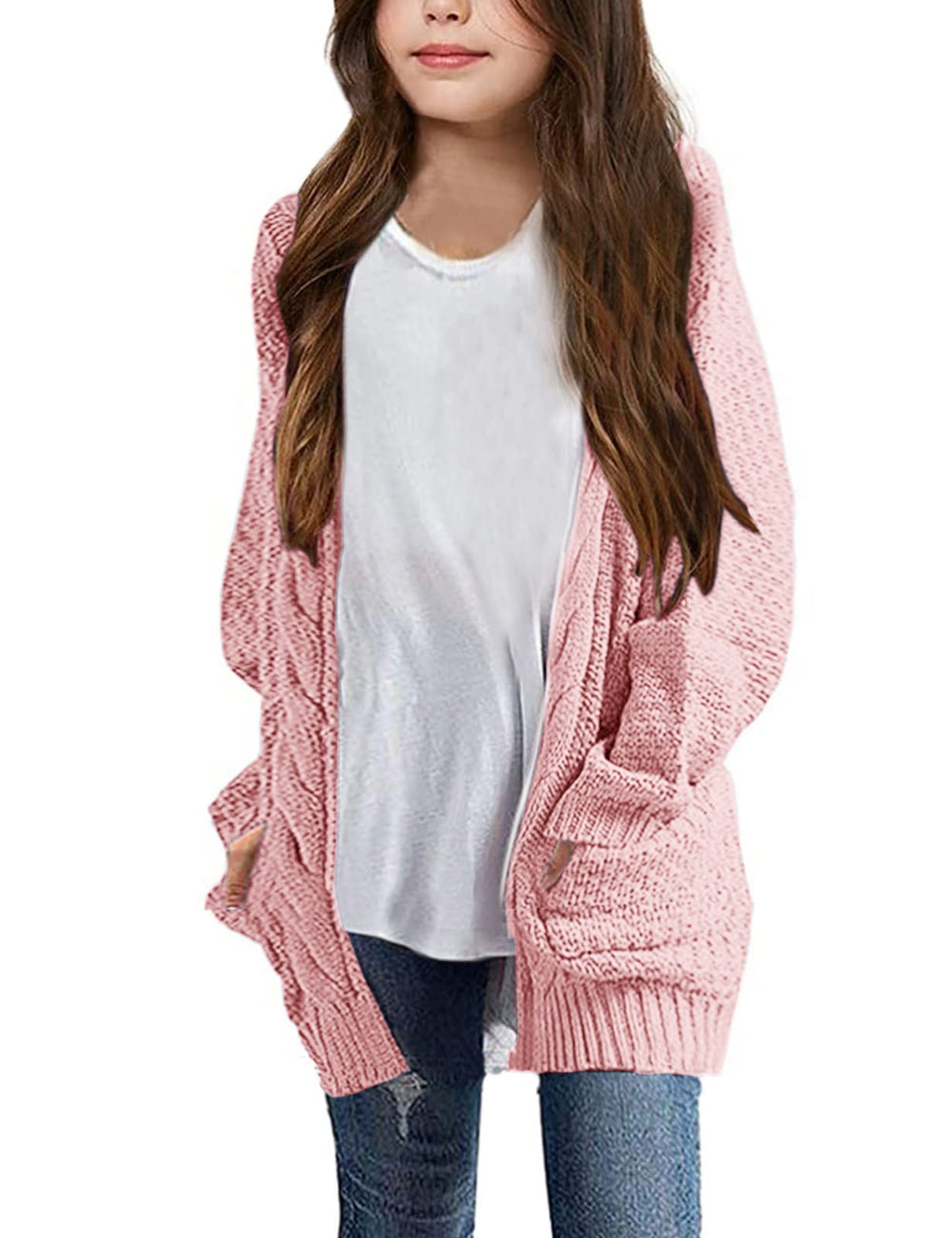 Girls Long Sleeve Cardigan Sweaters Open Front Cable Knit Chunky Cardigans Kids Oversized Cute Outerwear Coat