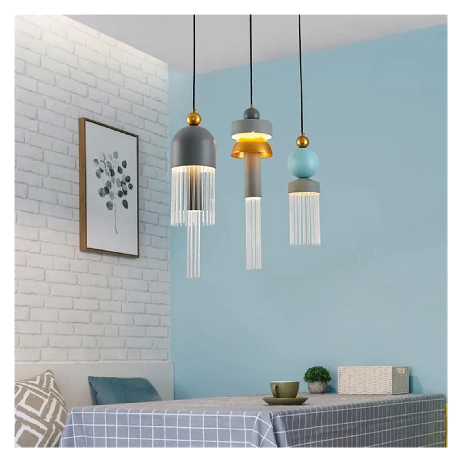 MESOVFCA Modern Minimalist Restaurant Pendant Lights Iron Glass Blue Gray Macaron Lamp Bedroom Bedside Clothing Store
