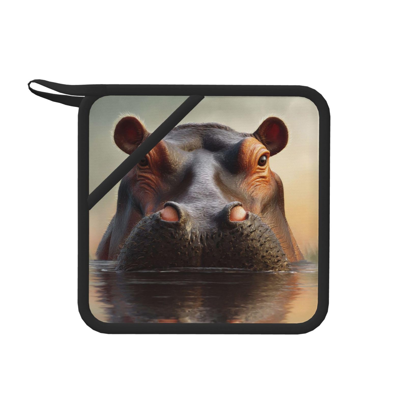 Pot Holders Set of 2 Kitchen Heat Resistant Potholders Hippo Silicone Aunty-hot Pad Cotton Lining Oven Hot Pads for Cooking Baking BBQ Microwave Kitchen