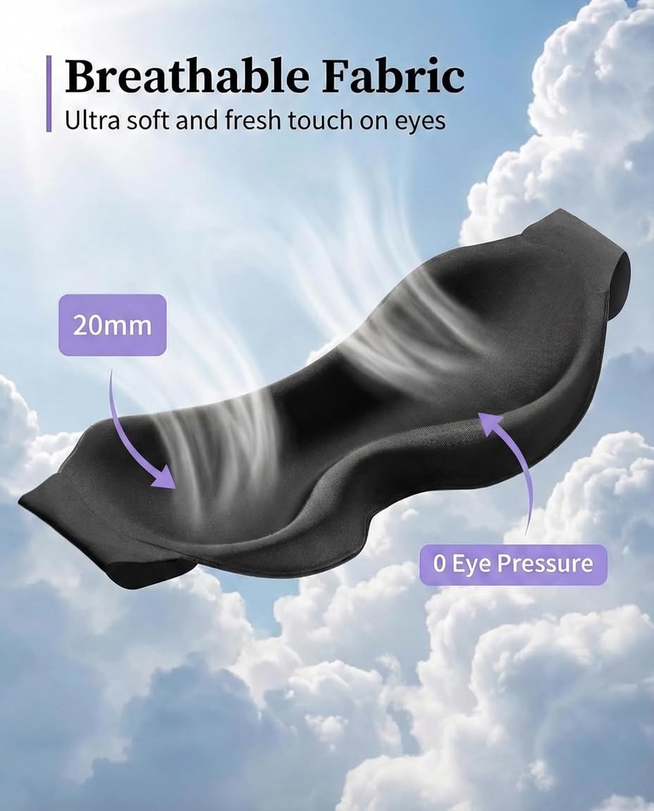 Antifaz para bloquear la luz del sueño: máscara ligera contorneada 3D para extensiones de pestañas, correa ajustable, lavable, cero presión, perfecta para hombres y mujeres, avión, viajes, yoga