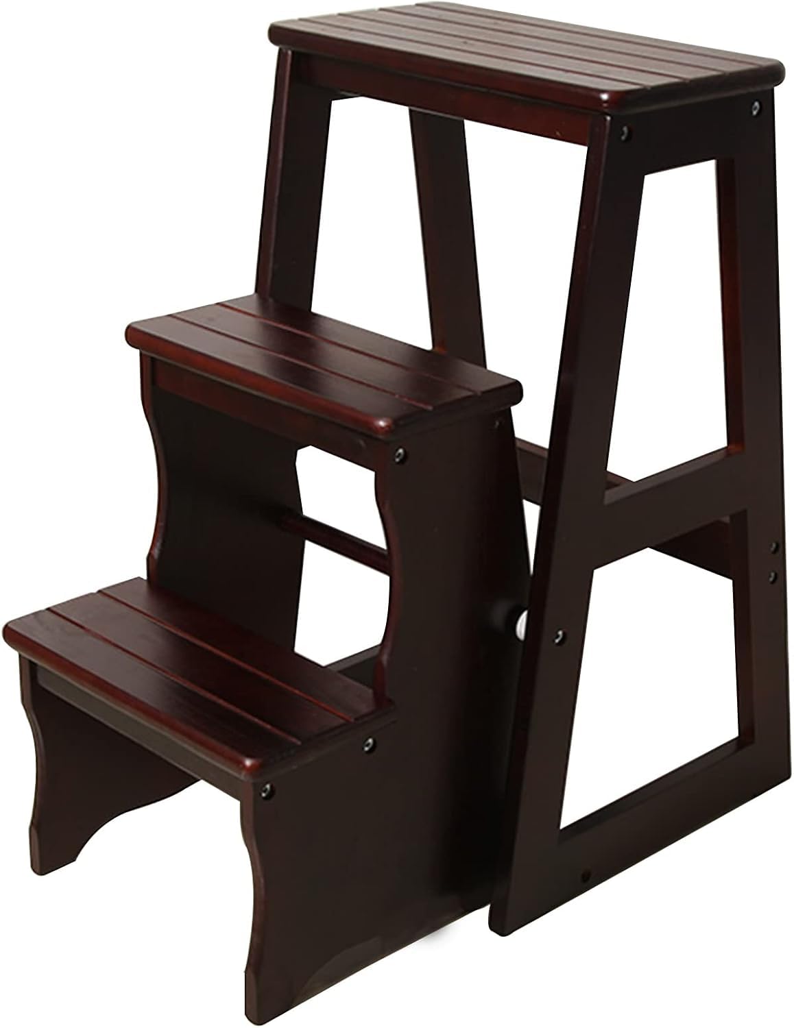 Échelle pliante 3 marches en bois massif : tabouret portable et banc polyvalent