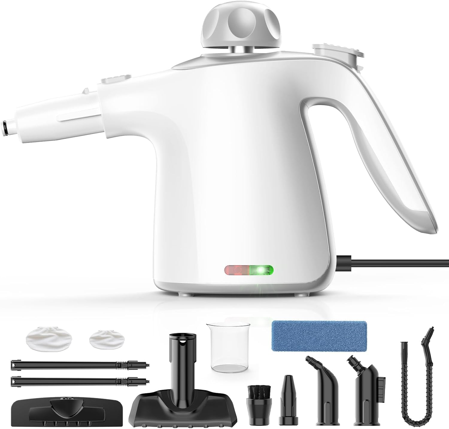 Dampfreiniger Handgerät mit 12-Teiligem Zubehör, 1100W 450 ml Handdampfreiniger für Haushalt, Küche, Bad, Fenster, Polster & Auto–100% Chemiefrei, Hochdruck-Dampf Gegen Schmutz Fett & Bakterien Weiß