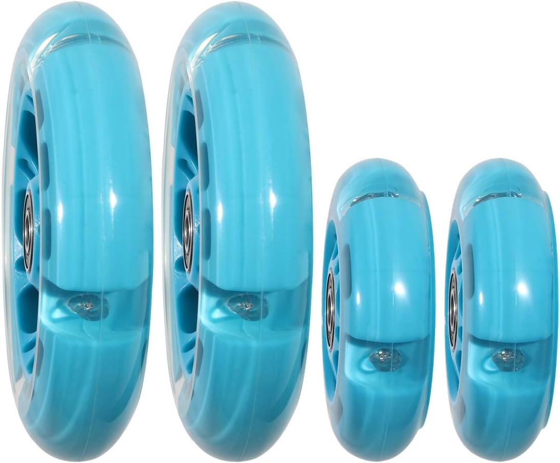 Front 120mm & Rear 80mm Light-Up Flashing 3-Wheeled kid Scooter Replacement Wheels, Complete Wheels Set for 3-Wheeled Kid Push Scooter, Set of 4 (Blue) image 3