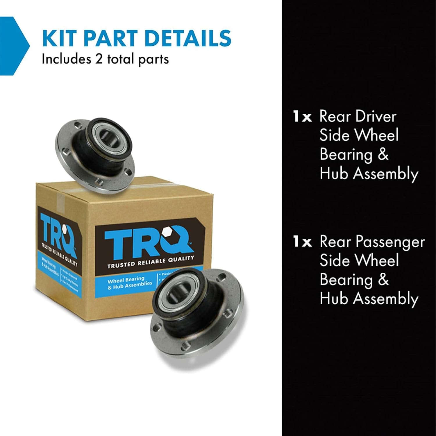 TRQ Rear Left and Right Wheel Bearing and Hub Assembly Set 2 Piece Compatible with 15-18 Audi Q3 08-09 TT 15-19 Volkswagen Beetle 12-22 Passat 05-10 Jetta 09-16 Tiguan Front Wheel Drive 07-16 Eos