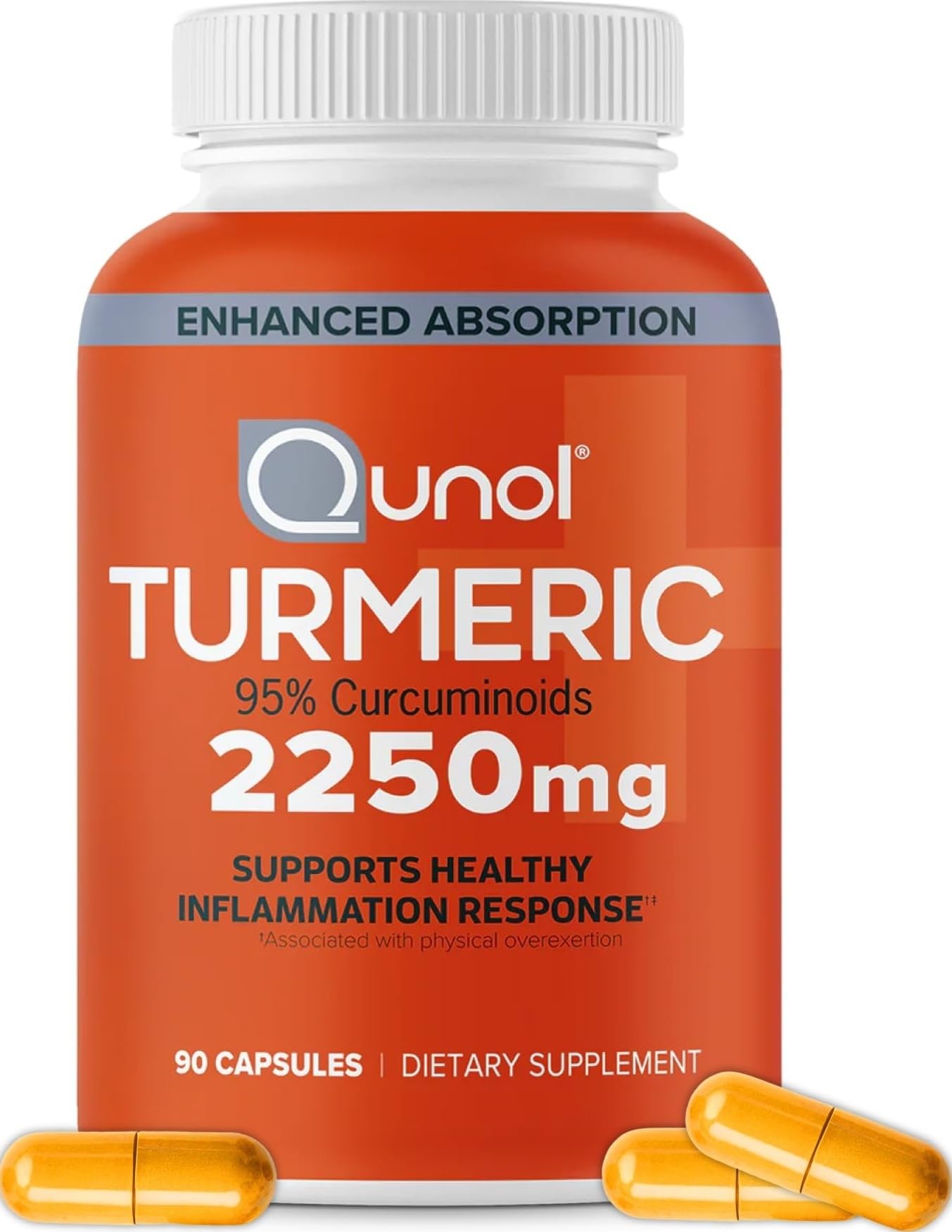 Qunol Turmeric 2250mg + Black Pepper for Enhanced Absorption, 90 Capsules | Extra Strength Curcumin Supplement with 95% Curcu