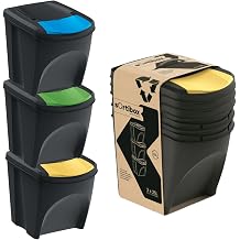 Sorting Waste Bin Set Recycling Segregation Stackable Lidded 3 Colours Black Grey Ashen Flap Lid 20L 25L 35L Black, 3pcs x 25 Litre
