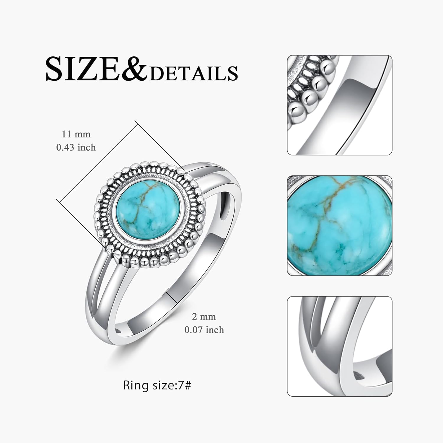 Genuine Turquoise Ring for Women 925 Sterling Silver Round Turquoise Navajo Ring Bohemian Boho Jewelry Birthday Christmas Gift for Her Wife Mom - Image 6