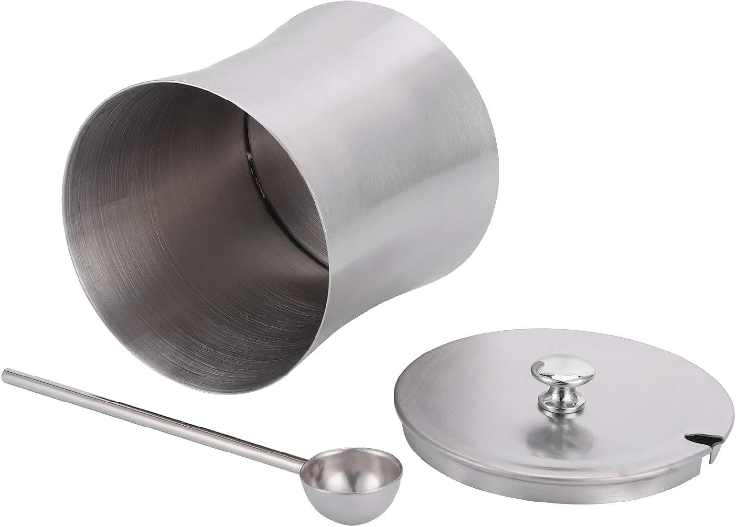 Pilipane Stainless Steel Pot Seasoning Can Condiment Jar with Cover and Spoon Durable Portable for Kitchen Restaurant Home Use 8cm Diameter 9cm Height 375ML Capacity