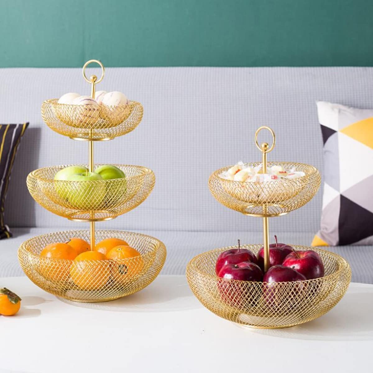 3 Piani Cesto Portafrutta Moderno, Cesto Frutta Metallo,per Frutta E Verdura Snack, Oggetti Domestici,d'oro