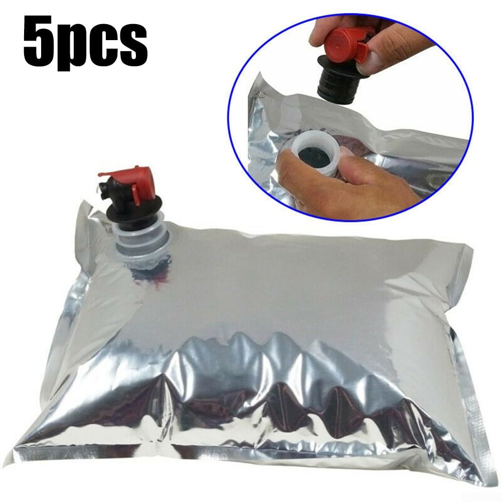 5 bolsas dispensadoras de líquidos, bolsas de repuesto para bolsas de vino, bolsas dispensadoras de vino portátiles para bolsas en caja de bebidas con grifo de mariposa, 5 litros
