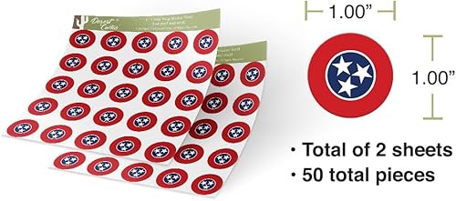 Miniatura 3 de Calcomanías de vinilo con la bandera del estado de Tennessee, 1 pulgada, redondas, dos hojas, 50 piezas en total, logotipo de niños, TN Scrapbook