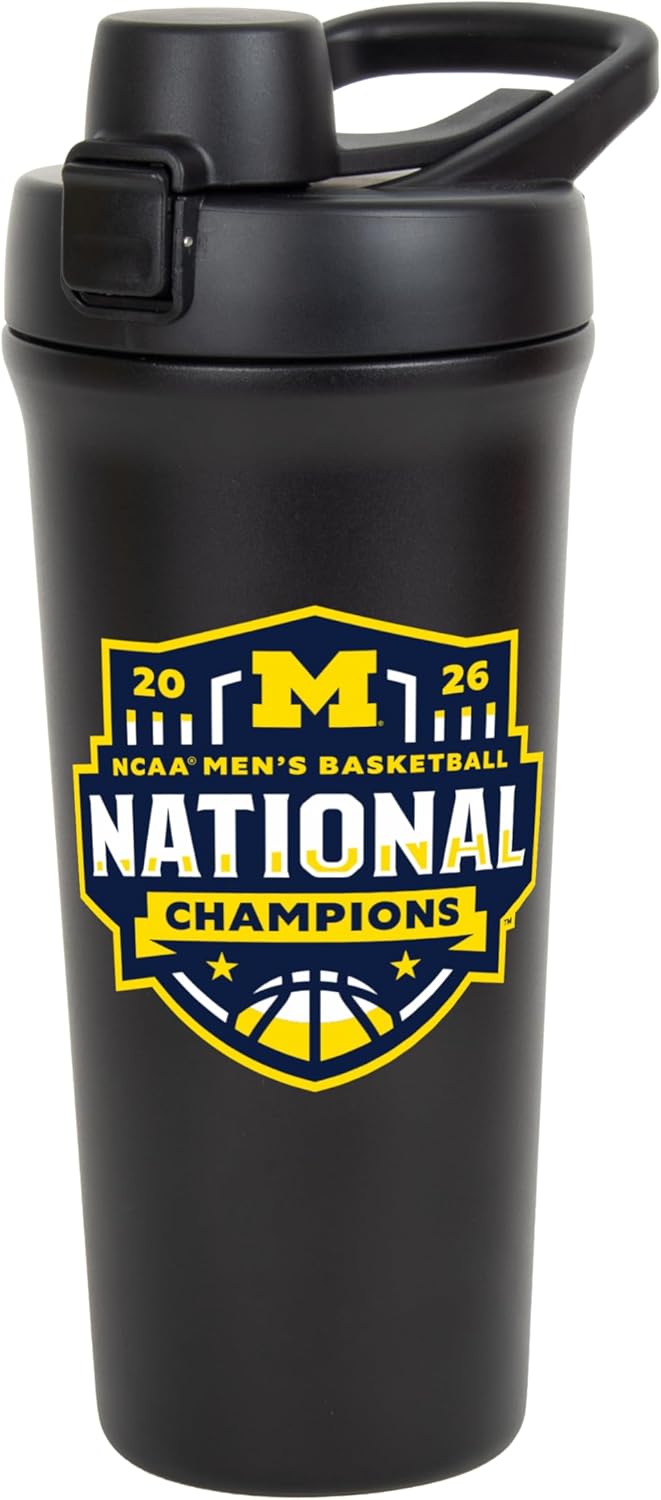 Logo Brands 2026 Men’s NCAA Basketball National Champions Protein Shaker Bottle (26 oz) –Silent No-Ball Mixer, BPA/BPS & Phthalate-Free Easy-Clean Shaker Cup for Protein Shakes & Pre-Workout Smoothies