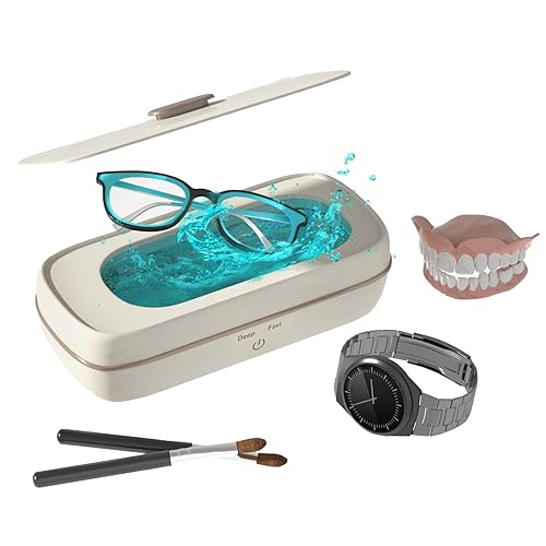 Marsflex Máquina limpiadora ultrasónica de joyas, 47 KHz, portátil, máquina ultrasónica con 2 modos de 10.18 onzas líquidas para gafas domésticas,