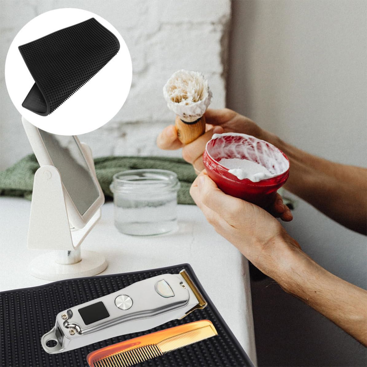 Abaodam Tappetino Organizza Parrucchiere Attrezzi per e Antiscivolo in da Pvc Nero 20x30x0,8cm Protegge Barbiere Strumenti da Salone e Uso Domestico