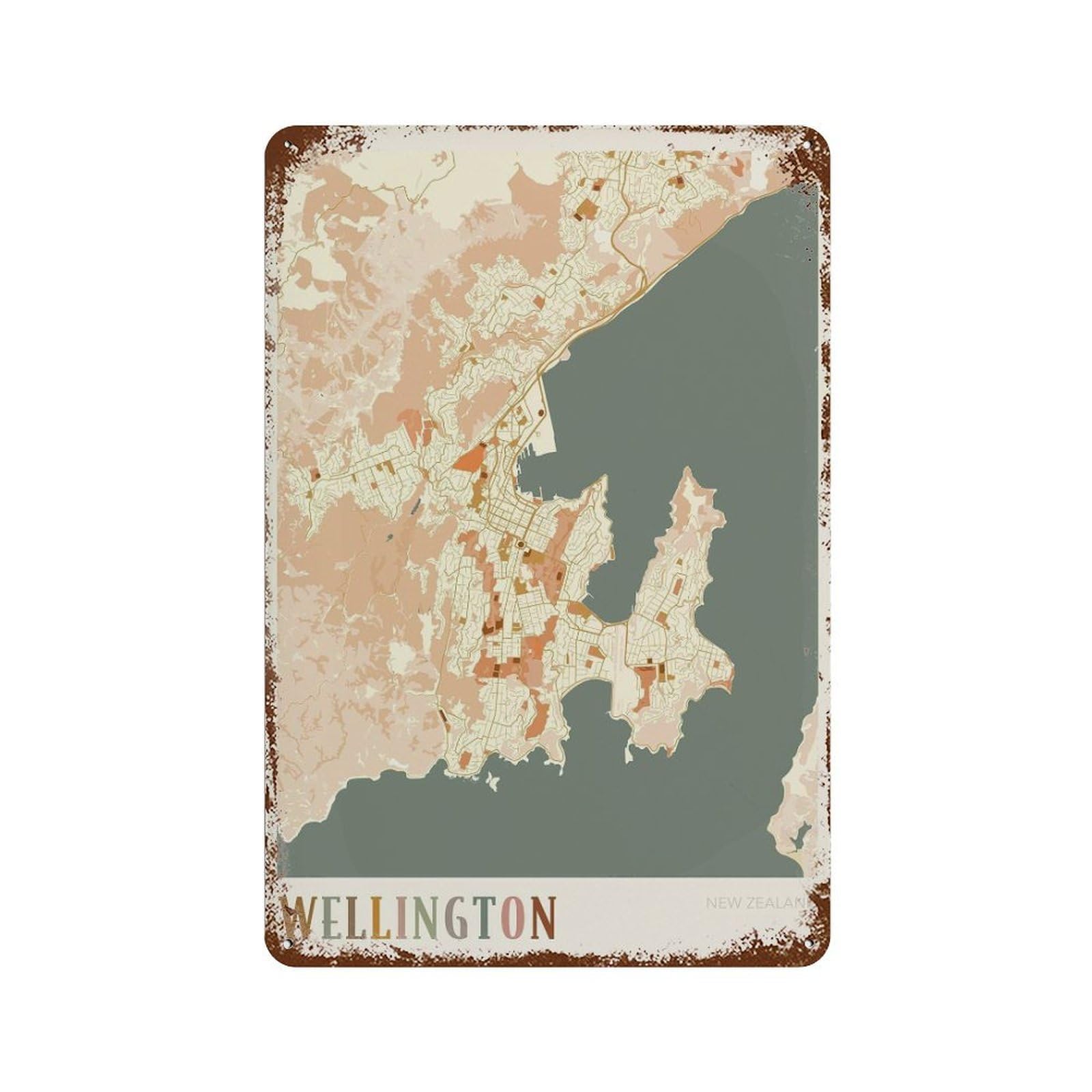 xiaoxiaoshen Wellington Map New Zealand Boho Wall Decor Art Metal Tin Poster Modern Home Decor Art Home Bar Shop Decorations Vintage Sign 30x20cm