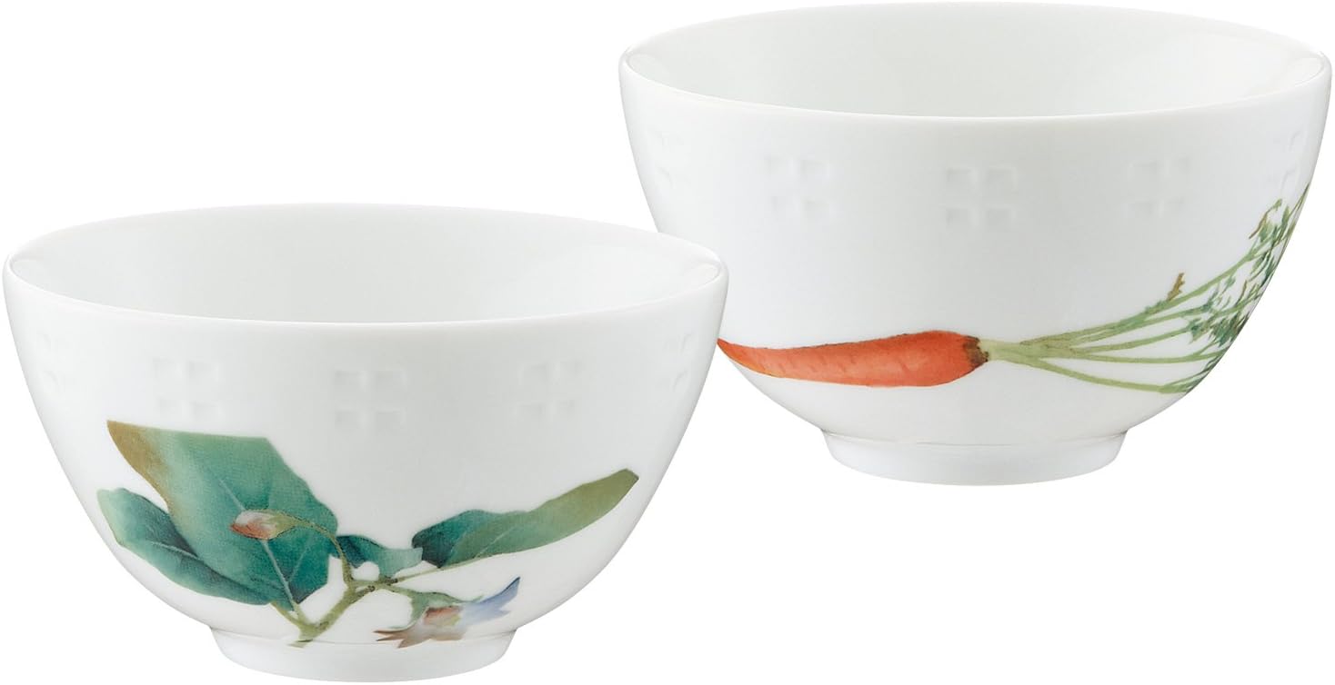 Noritake P91083/1620-35 Rice Bowl (Change Pair Set), 11.8 fl oz (345 cc), Kyoka Shun Color, Microwave Safe, Dishwasher Safe, 2 Pieces, Kintoki Carrot, Kamo Eggplant, Fine Porcelain