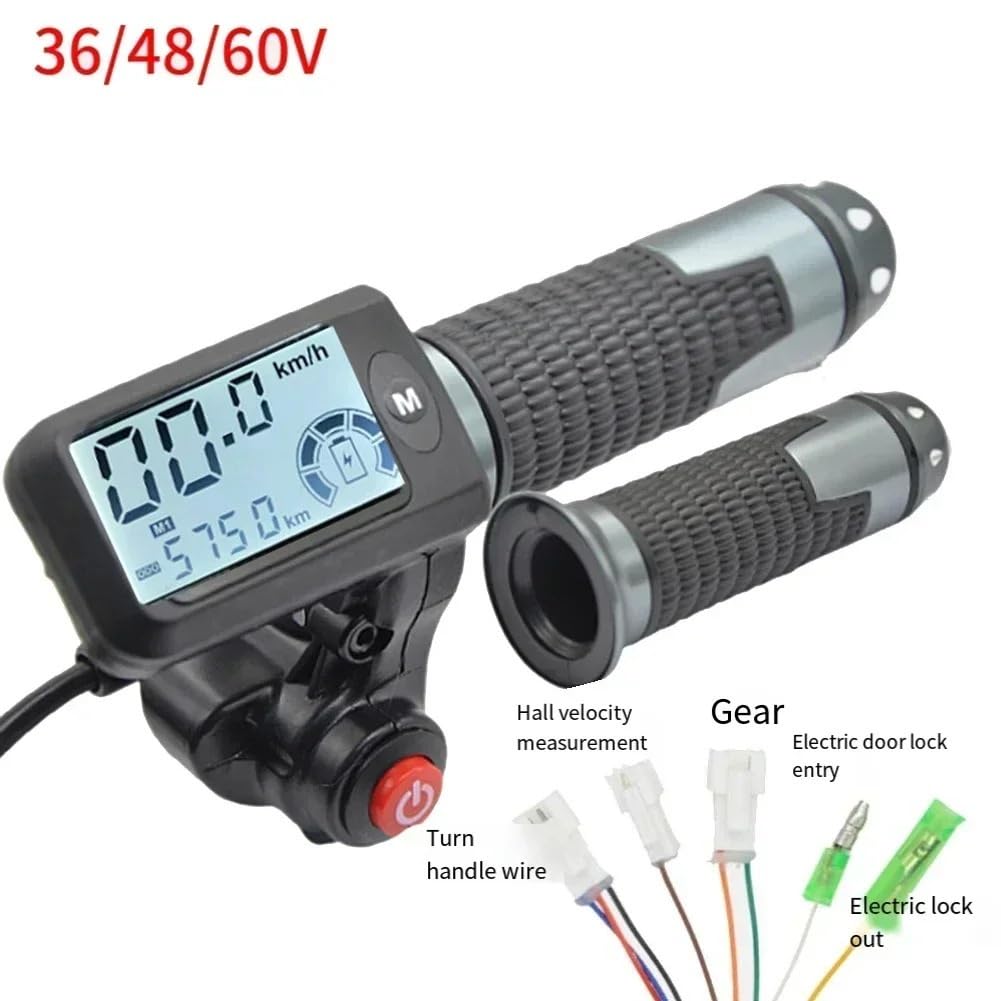 1 Paire de poignées d'accélérateur de vélo électrique avec écran LCD 36-60 V, contrôle de Vitesse, accélérateur for Guidon de Scooter électrique(Black Without Key)