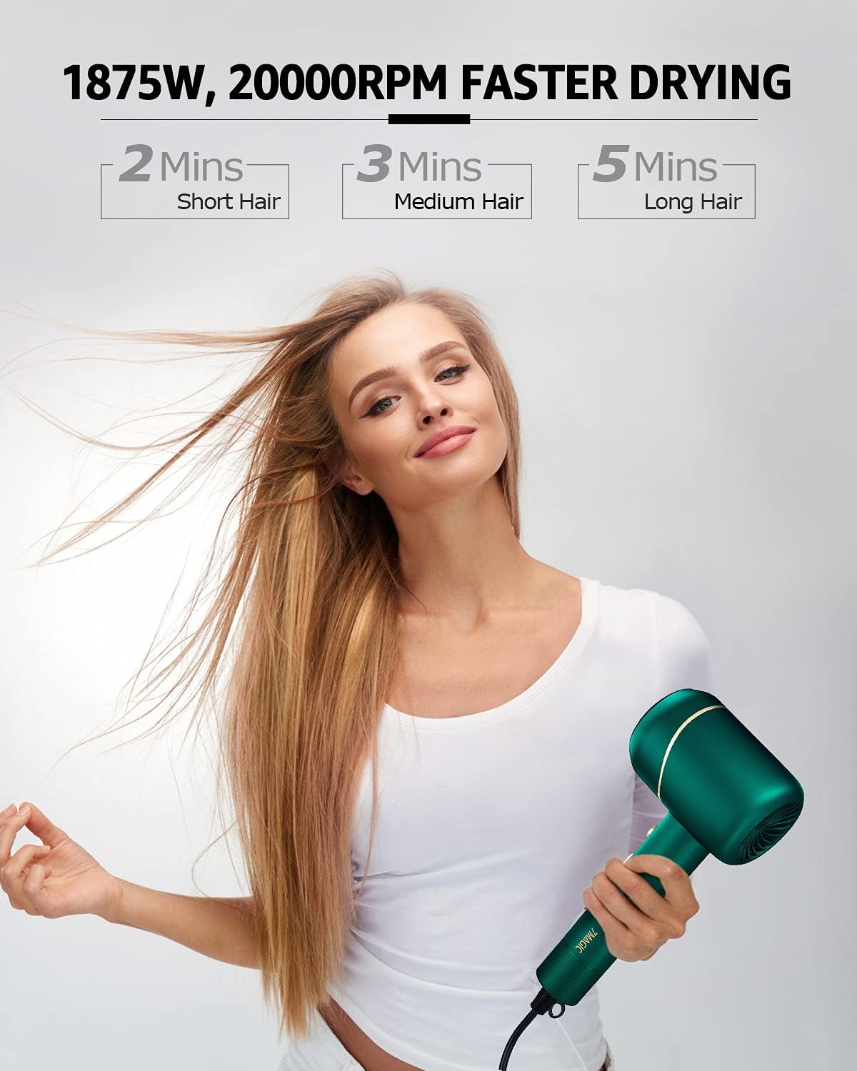 Ionic Hair Dryer, 1875W Blow Dryer with 1 Concentrator, Professional Hair Blow Dryer for Fast Drying, Lightweight Hairdryer for Travel, Cool, Heat and 2 Speed Settings, for Women and Kids