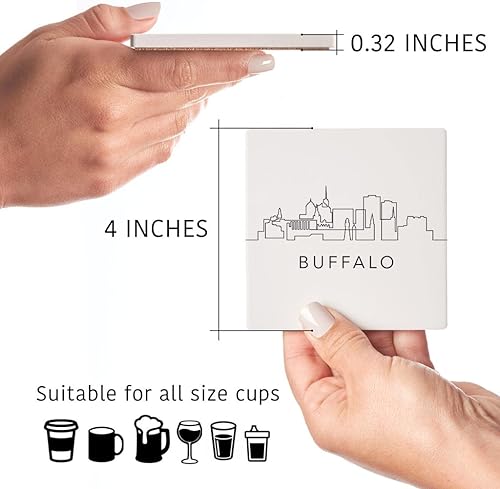 Miniatura 6 de Minimalistic B&W New York Buffalo & State, Joyride Home Decor, 4 posavasos de cerámica, posavasos cuadrados de 4 pulgadas, juego de 4, parte trasera