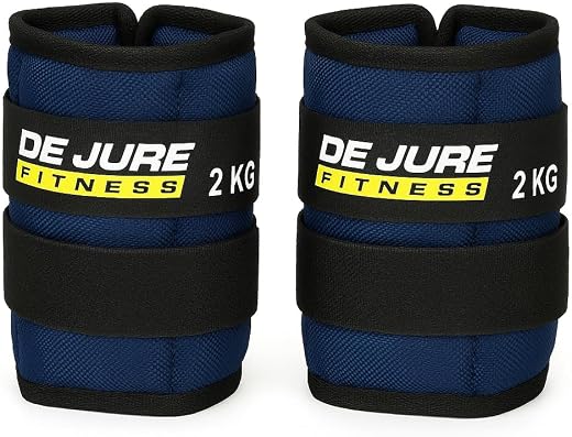 DE JURE FITNESS Ankle &amp; Wrist Weight Set 2KG Pair (2kg x 2 = 4kg) Adjustable Strap, Premium Cushioned Polyester, Strength ...