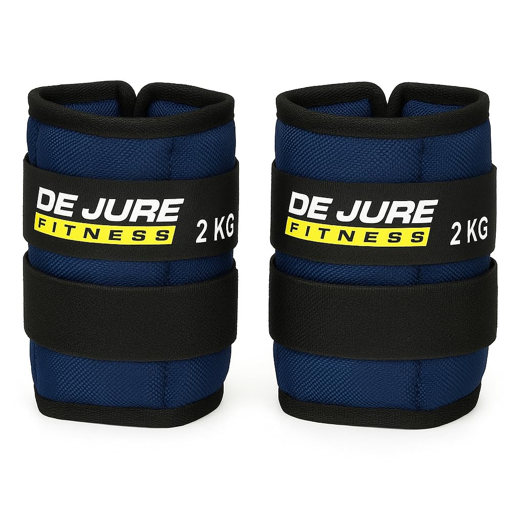 DE JURE FITNESS Ankle & Wrist Weight Set, Adjustable Strap, 2KG Pair (2Kg x 2 = 4kg) (E) Blue