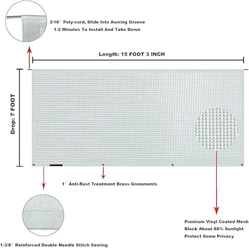 Miniatura 227 de Tentproinc Pantalla parasol para toldo, 8 pies x 13 pies 3 pulgadas (apta para toldo de 14 pies), protector solar de malla para autocaravana, cámper