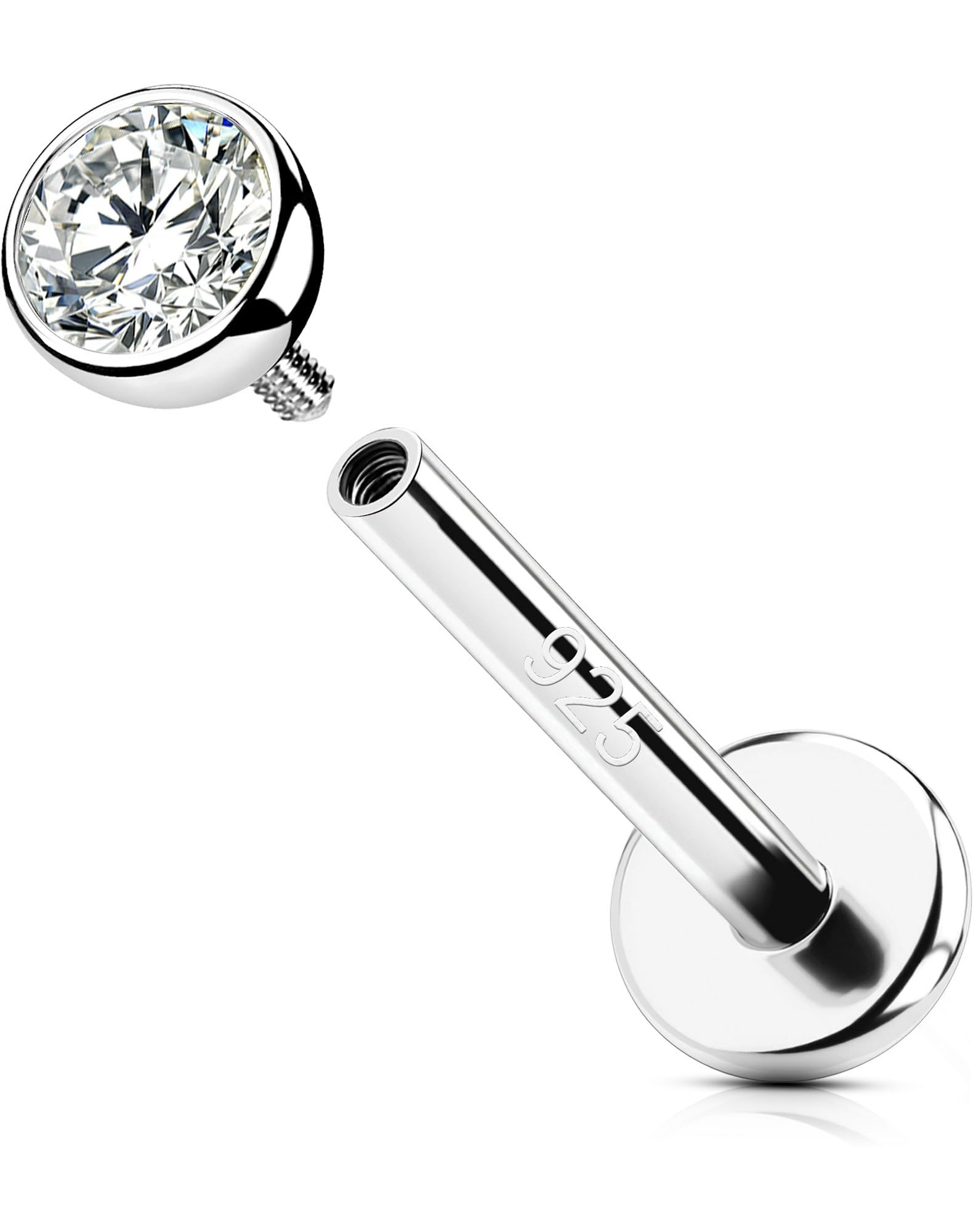 OUFER Silber 925 10 mm Helix Piercing Innengewinde Knorpel Ohrpiercing 16G Schmuck Conch Piercing Tragus Piercing Silber Clear 2 mm CZ Lippenpiercing Frauen