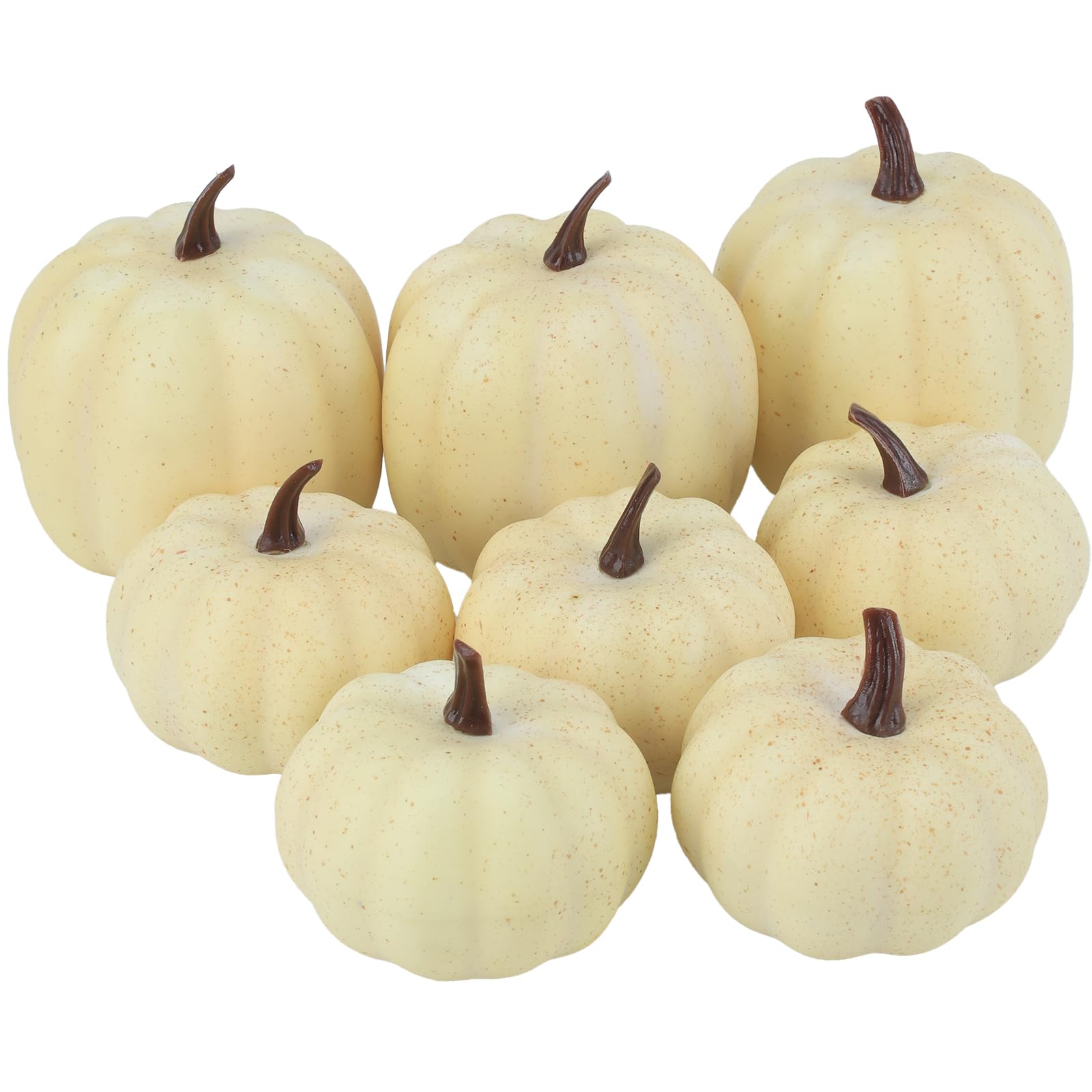 Fake Pumpkins, 8 Pcs White Artificial Pumpkins, Plastic Pumpkins for Thanksgiving Party Table Centerpiece Autumn Home Decoration-B