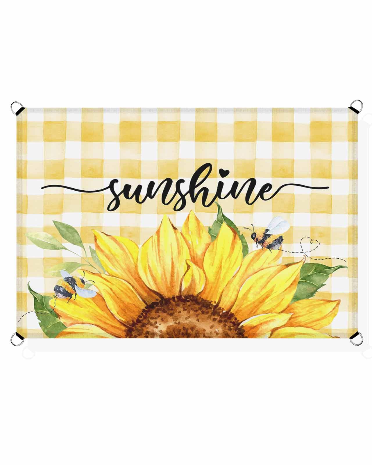 Boanket Sun Shade Sail 6.5' x 10', Sunflower UV Block Sun Sails Shades, Spring Floral Summer Botanical Yellow Plaid Shade Cloth for Patio Deck Terrace Garden Lawns Beach Backyard