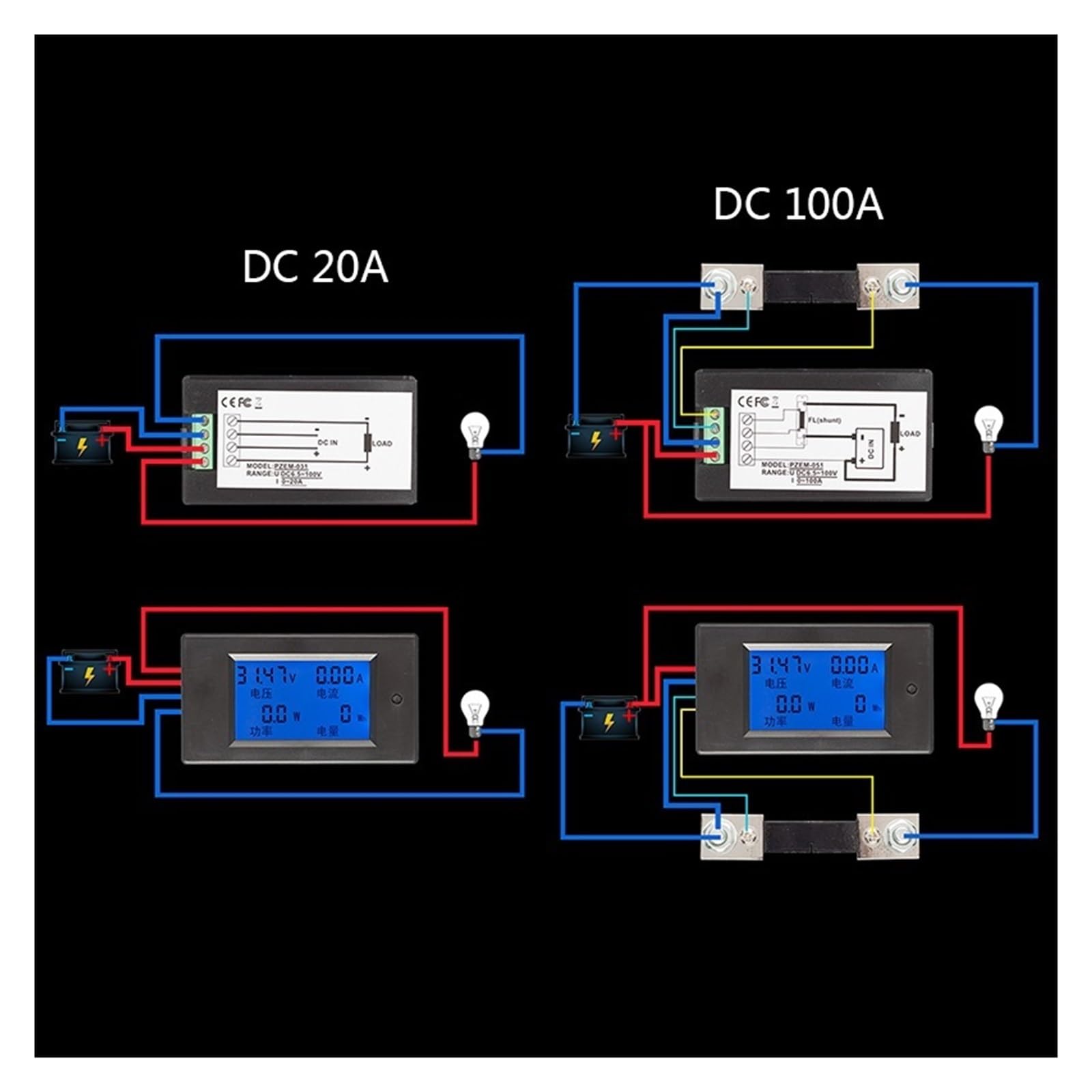 Cyfrowy licznik energii elektrycznej 20A 100A AC 80-260V DC 6.5-100V Cyfrowy Wyświetlacz LED Woltomierz Amperomierz Watomierz Miernik Energii Miernik Napięcia(100A Meter Shunt)