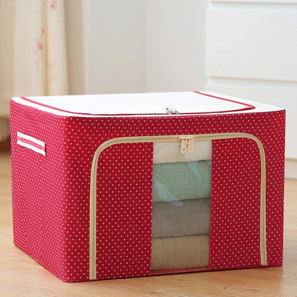 Storage Box Foldable Steel Frame Clothes Organizer Storage Box for Wardrobe, Saree, Shirts, and Blankets (66 litre, pack of 6, oxford fabric) multi color-image-32