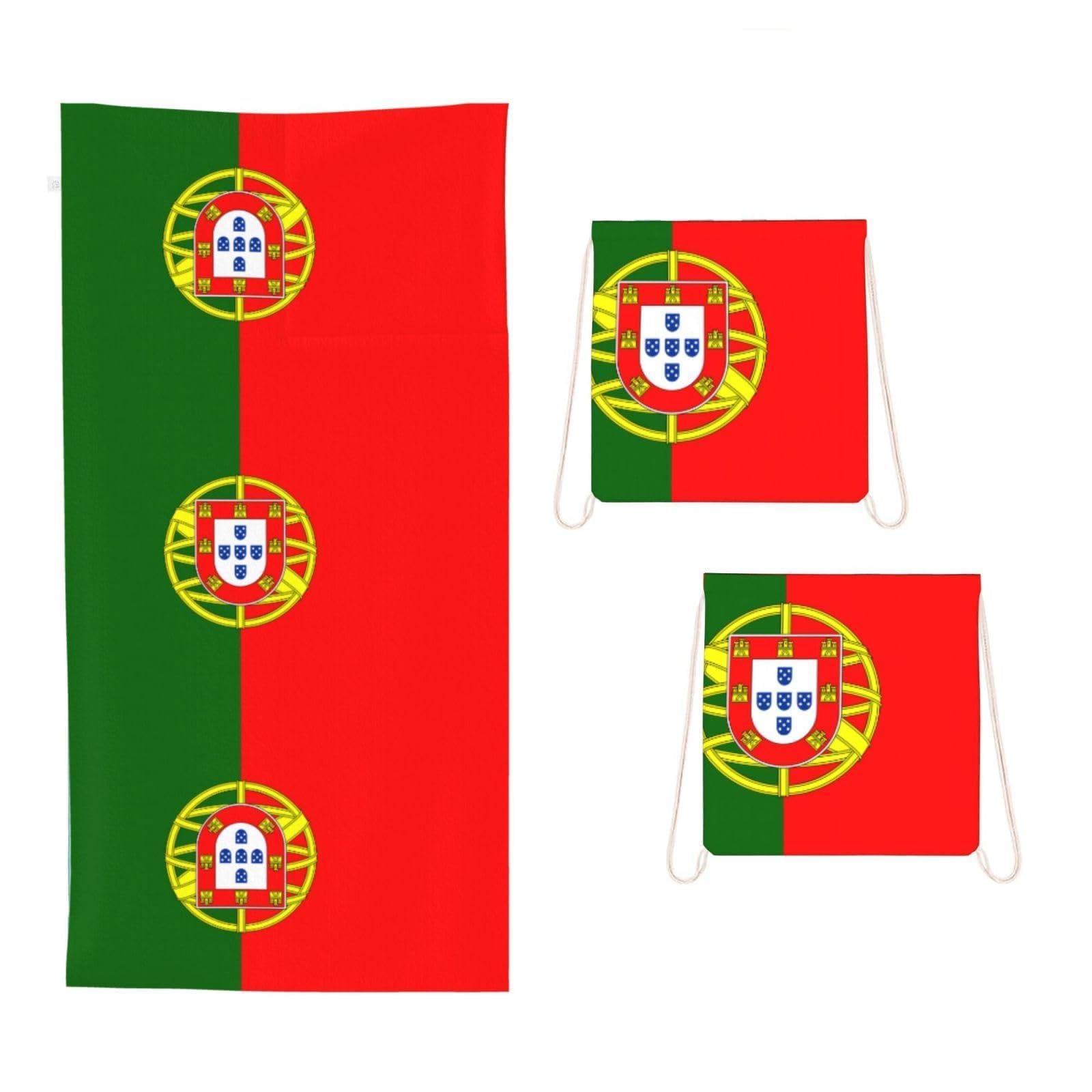 CNTDBU Portuguese flag 2 in 1 Packable Towel Bag-Large Beach Towel with Stuff Sack, Super Absorbent Microfiber Travel Towel for Pool