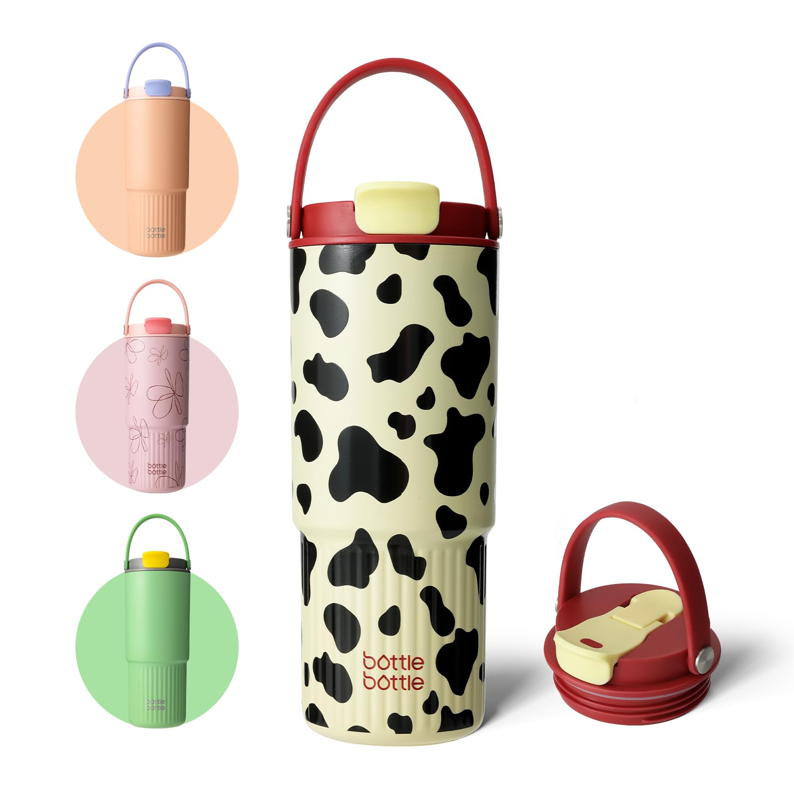 BOTTLE BOTTLE Insulated Water Bottle with Straw and Handle Stainless Steel Water Bottles for Car Sports Home Office and School 750ml Leak Proof Bottles(Cow)