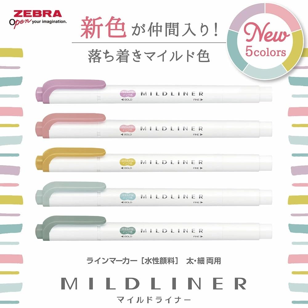 Zebra Mildliner doppelseitige Textmarker, weich, 40 Stück, sortiert, mit Sarasa-Clip-Stift, schwarz, 0,5 mm und Original-Vinyl-Stiftetui