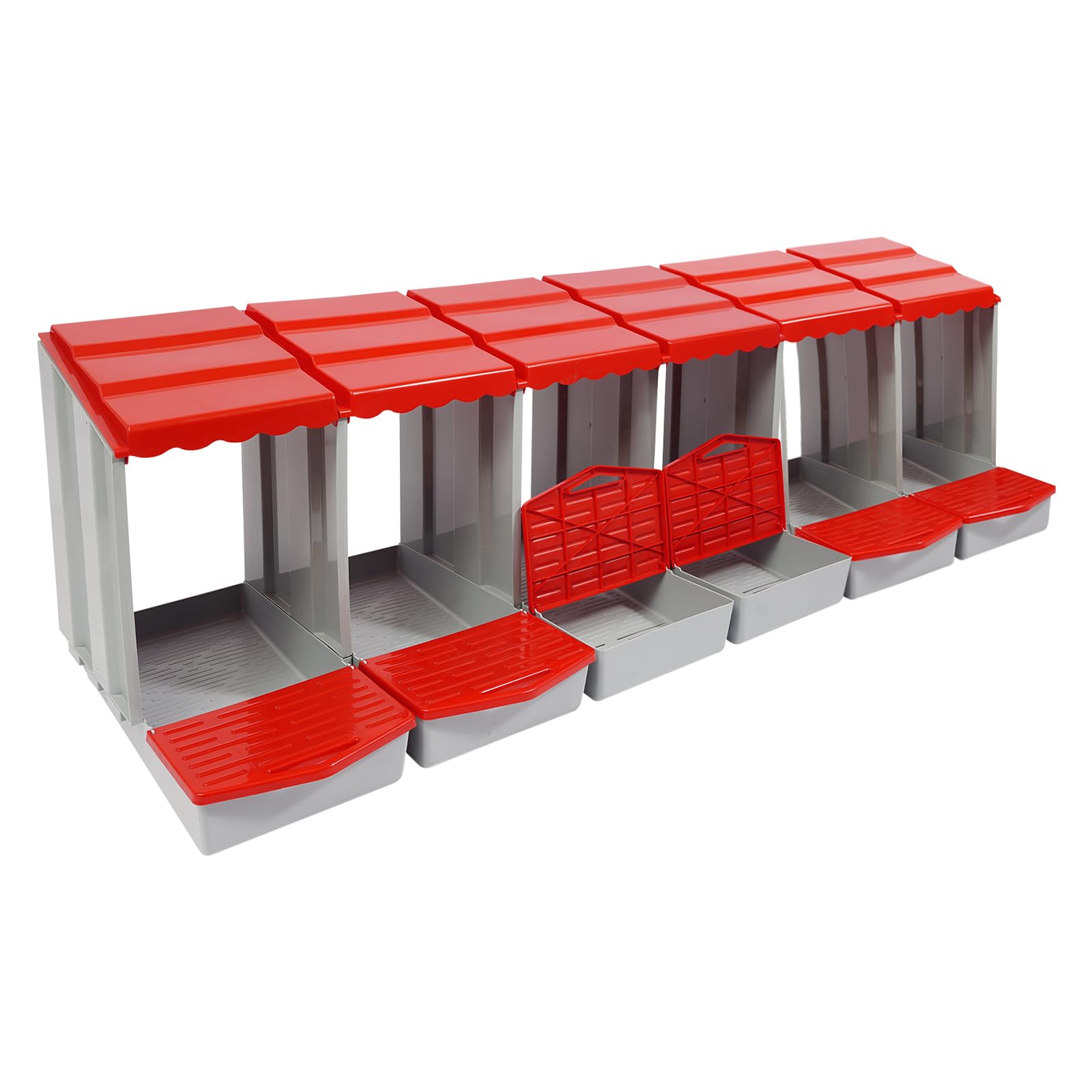 Nido de pollo con 6 cámaras, nido de plástico para montaje en pared, nido de aves de corral para huevos puestos, fácil limpieza (rojo)