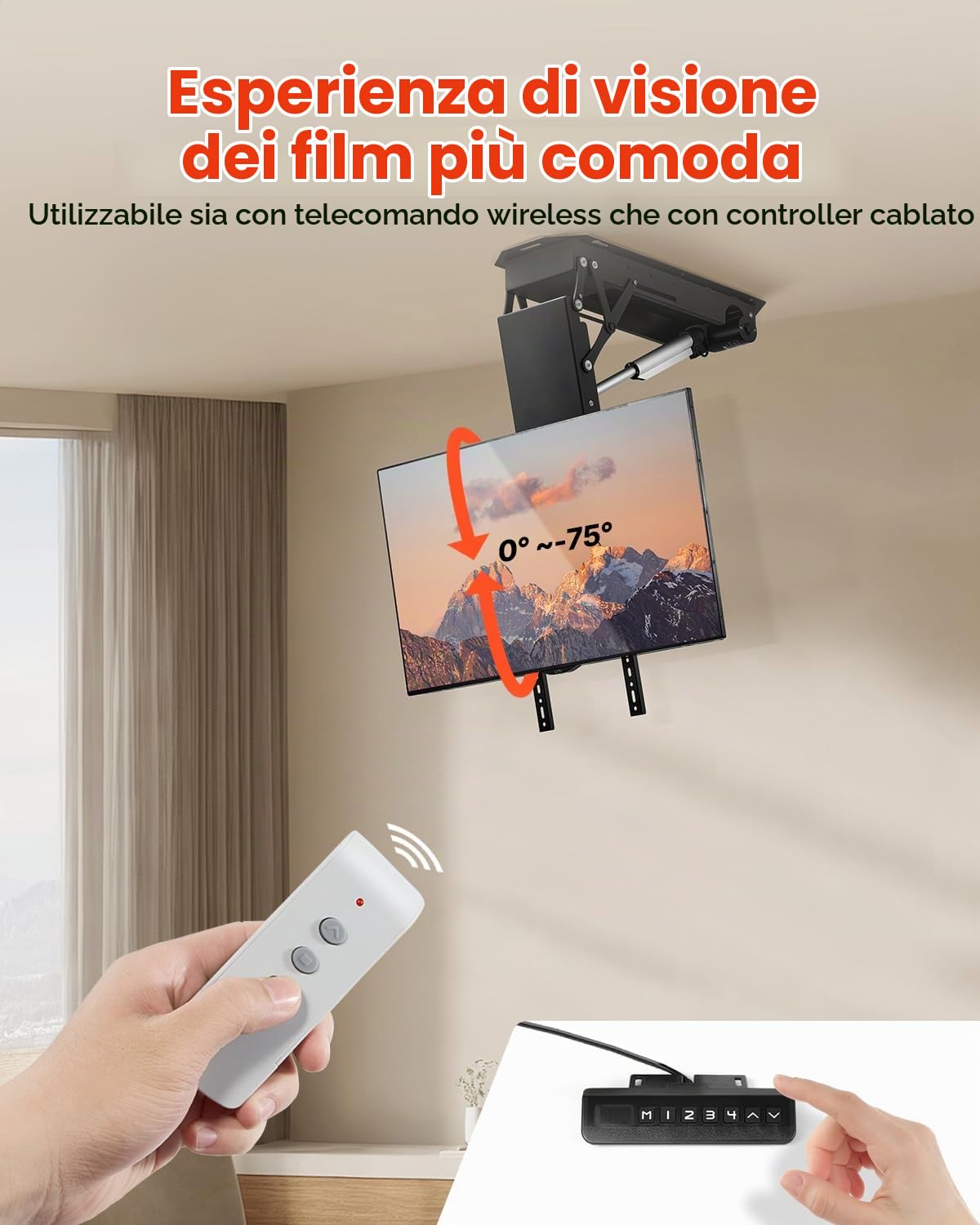 VEVOR Supporto per TV da Soffitto Motorizzato, Telaio Supporto per TV Dimensioni da 813 a 1778 mm, Telaio Porta Televisione Pieghevole Regolabile con VESA Massimo 60 x 60 cm, Carico max. 50kg