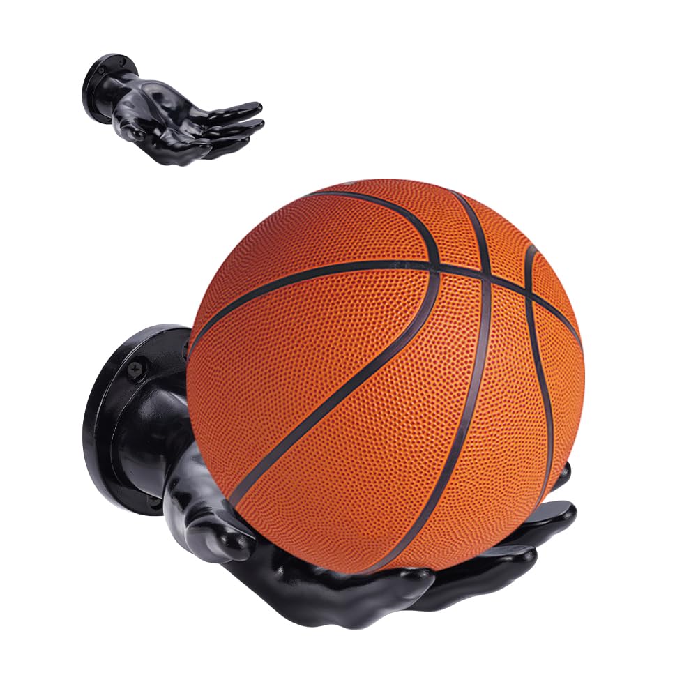 UNICRAFTALE Supporto per pallacanestro nero a forma di mano, supporto da parete, supporto per scultura a mano, supporto per pallacanestro, organizer per regali per uomini e giocatori, 22 x 17 x 8,5 cm