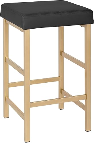 Miniatura 8 de OSP Home Furnishings Metro - Moderno taburete de bar sin espalda, altura de barra de 30.25 pulgadas, asiento de camello con patas doradas