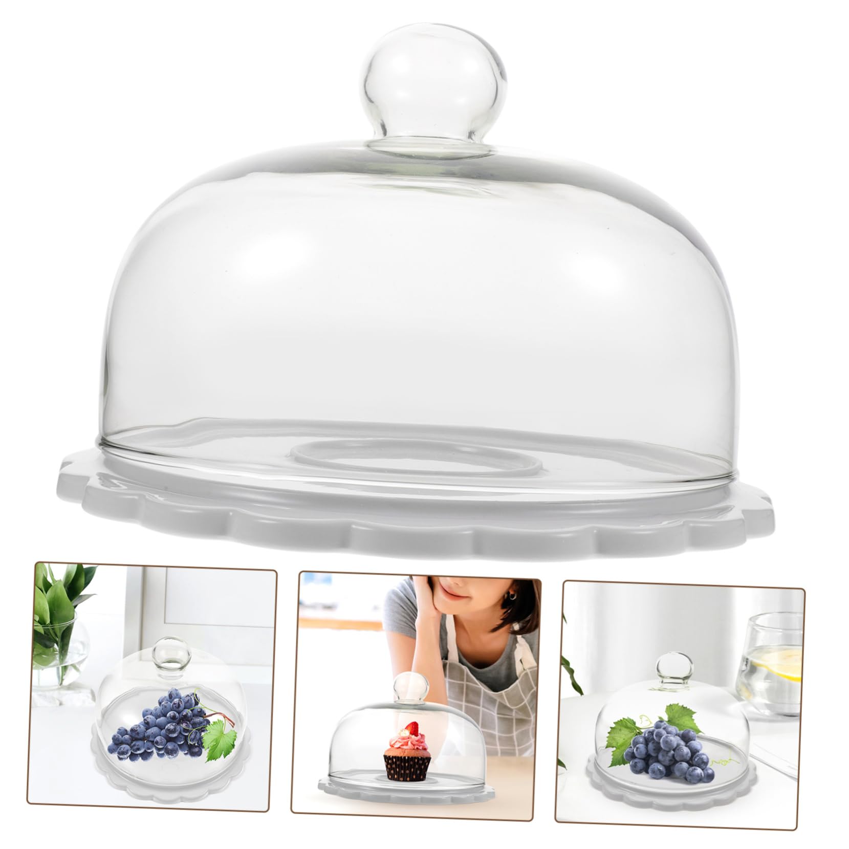 BESTYASH Alzata Per Torta in Vetro Con Copertura a Cupola, Piatto Espositore in Ceramica Da 23,5 Cm, Per Dessert e Dolci, Adatta a Matrimoni e Feste, Set Alzata Con Coperchio Trasparente Resistente