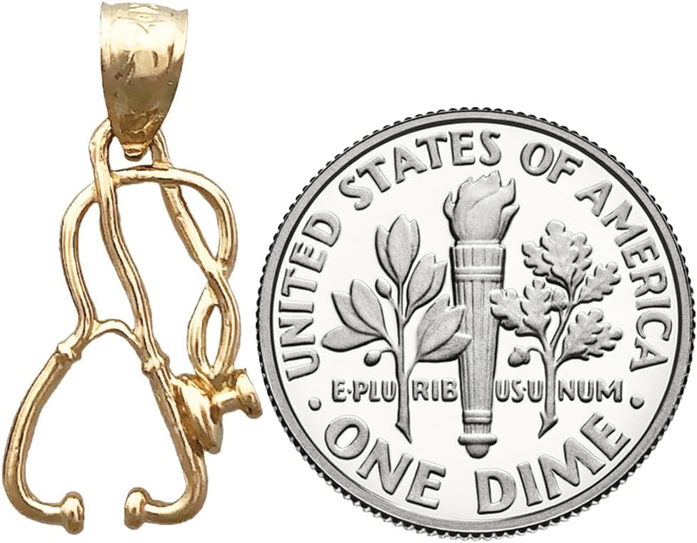 14K Solid Gold 3D Stethoscope Charm