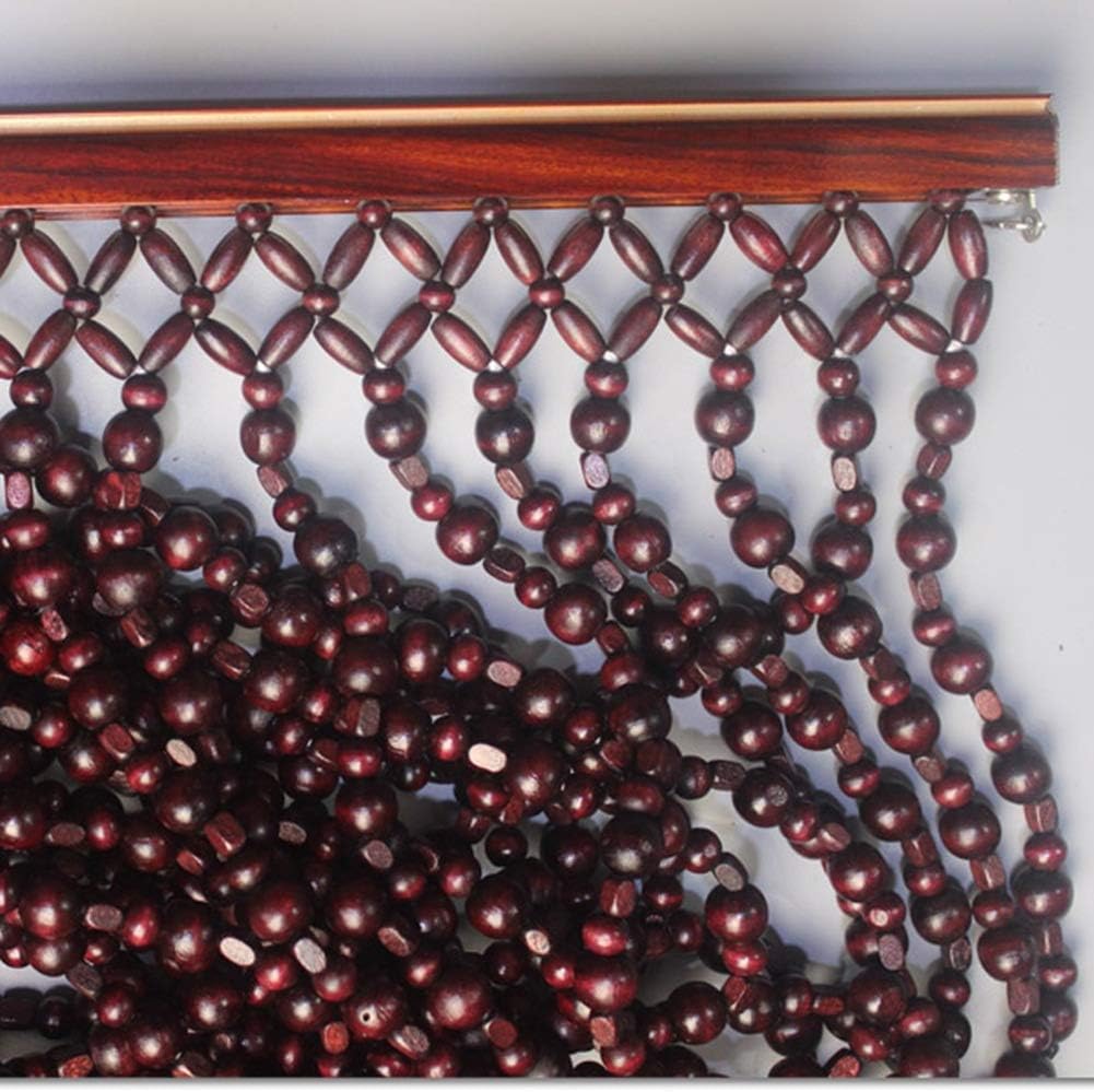 OKUOKA Beaded Door Curtains for Doorways Wood Bead String Curtain for Room Dividers Entrance Aisle Retro Hanging Ornament -Dark Red -21/31/41/55 Strands (Size : 21 Strands-0.6x1.76m)