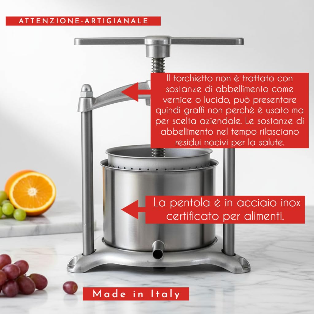 TORCHIETTO Premitutto Alluminio MEDIO Manuale Torchio Made In Italy Pentola Acciaio Inox Dedicata Resistente Per Sempre Modello 2026 SPREMIAGRUMI PER MIRTO MELENZANE CERTIFICATO
