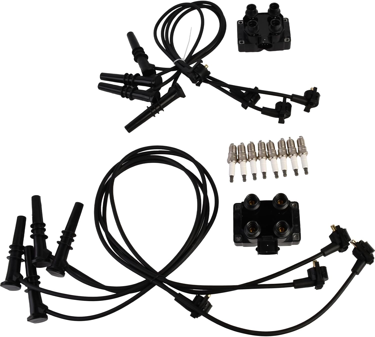 2PCS FD487 Ignition Coils and 8 Iridium Spark Plugs with Wire Set Compatible with Mercury Lincoln Town Car Ford Expedition F-150 Crown Victoria 4.6L V8 Replace DG530 DG523