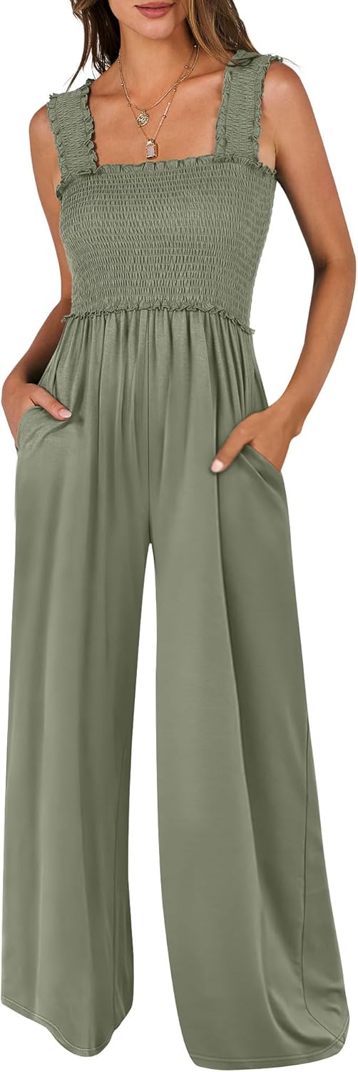 ANRABESS Jumpsuits for Women Dressy Casual Smocked Sleeveless Wide Leg Longe Rompers One Piece 2026 Summer Vacation Outfits
