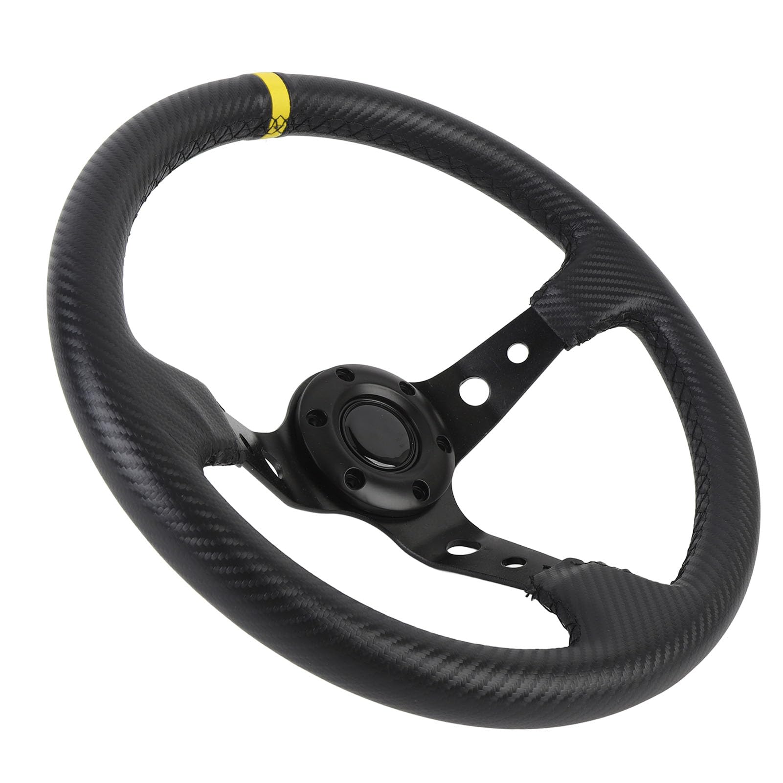 Generic 14-calowa Kierownica Wyścigowa Uniwersalna, Sportowa Konstrukcja z Głębokim Talerzem do Driftu Samochodowego z Przyciskiem Klaksonu, PCV, Aluminium (YELLOW)