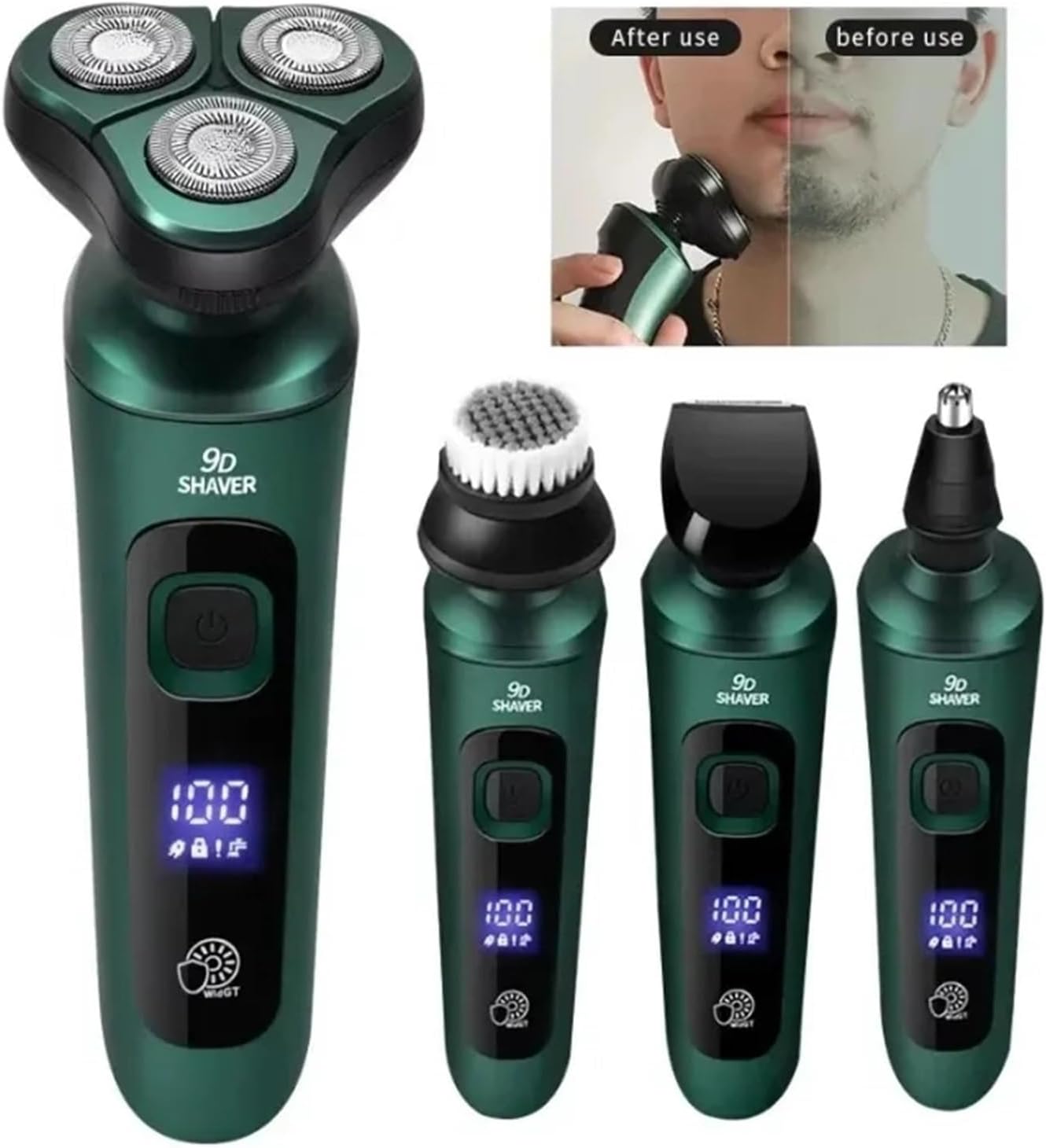 3-Head Floating Electric Shaver For Men - LED Digital Display, USB Rechargeable, Waterproof Multi-Functional Beard Razor, Wet Dry Shaving Machine(3-in-1)