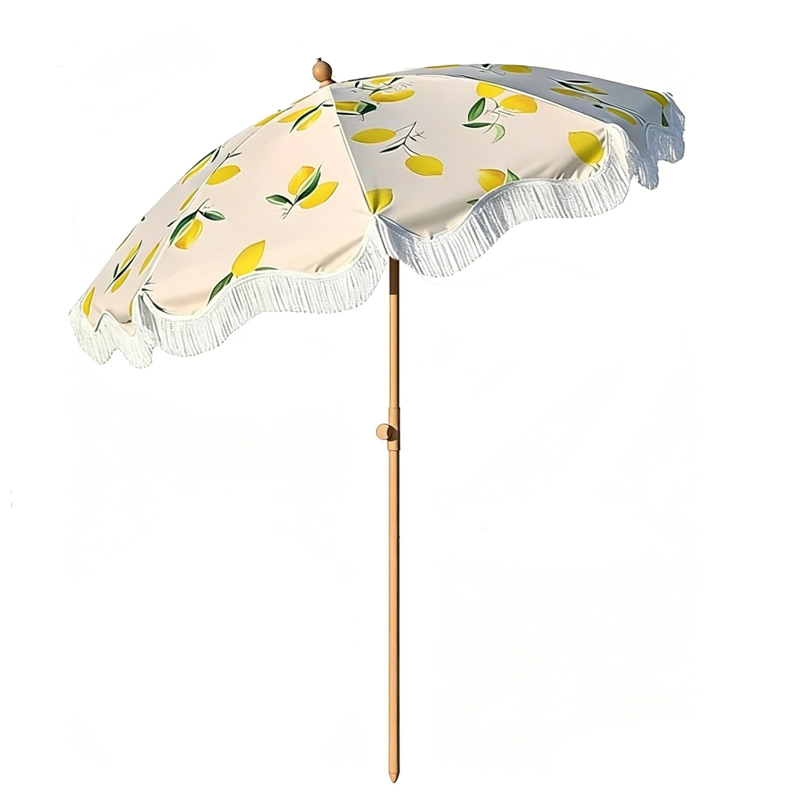Sombrilla de Jardín de 200 Cm, Inclinable y con Borlas; Sombrilla de Playa con Estampado de Limones, Protección UPF 50+, para Patio o Piscina