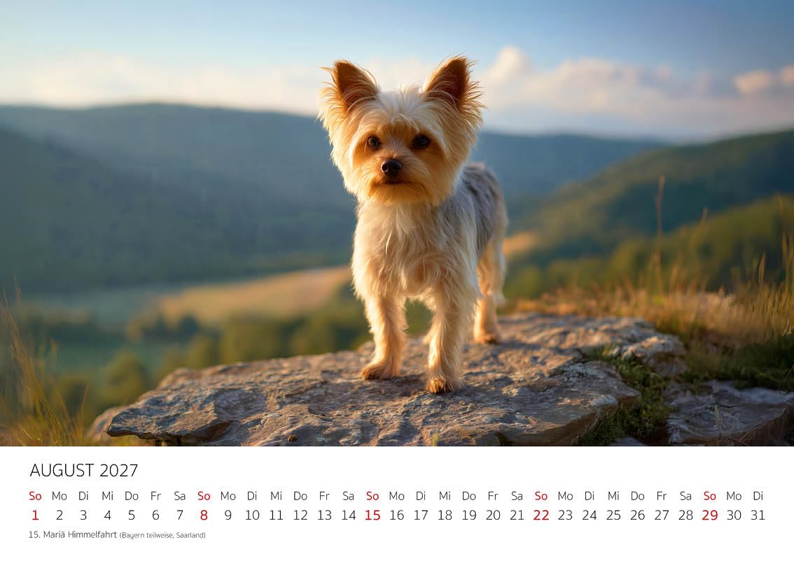 Edition Seidel Kalendarz premium dla małych towarzyszy Yorkshire Terrier 2027 format DIN A4, kalendarz ścienny niemiecki pies szczeniak mężczyzna kobieta