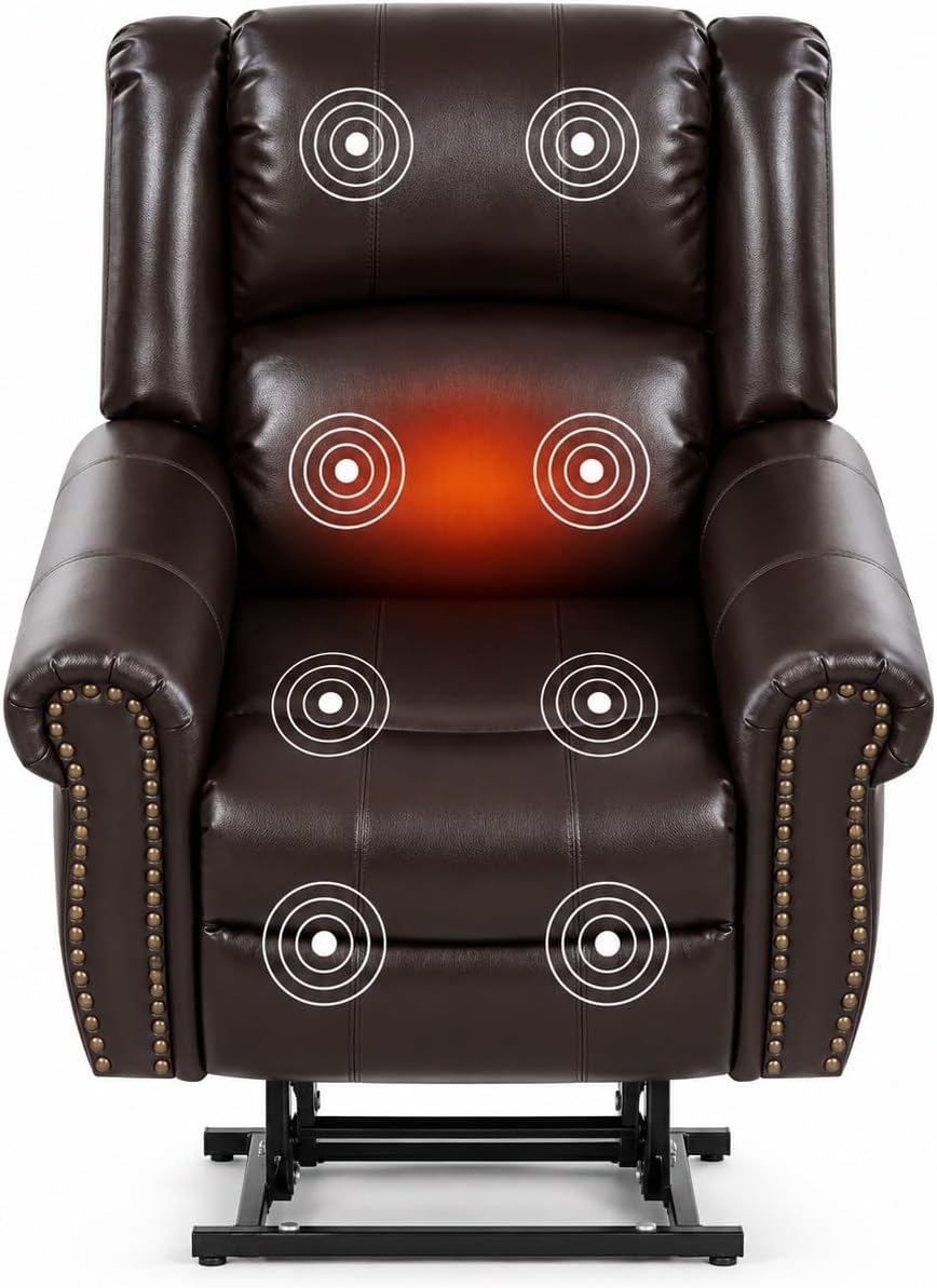 Elderly Dual Motor Faux Leather Electric Lift Recliner Sofa with Massage Heat Lay Flat Infinite Position Adjustable Lounge Reclining Chair for Adults Home Theater Seating