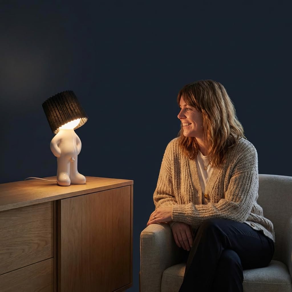 Lunikon Larry the Lamp—LED Nachtlicht Shy Man Figur Kreative Tischlampe Dekorative Nachttischlampe für Büro und Schlafzimmer (Weiß)